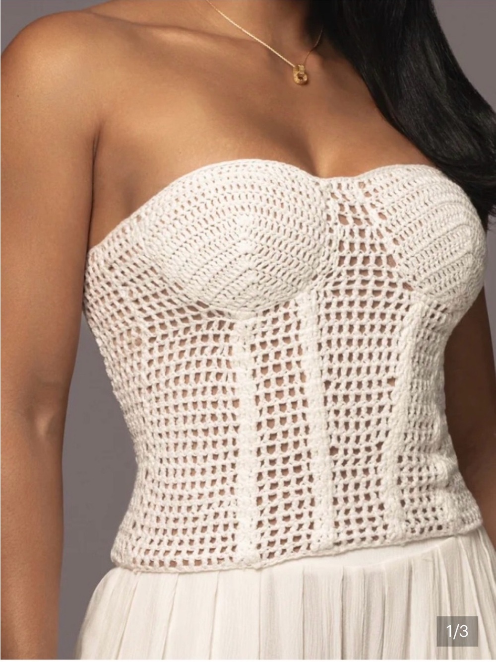 JLUXLABEL White Crochet Strapless Bustier Corset Top | Boho Festival Beach SizeL - Picture 2 of 6